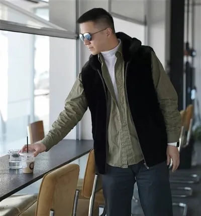 Blackglama Mink Päls Herrväst Vinter Mink Päls Med Hatt