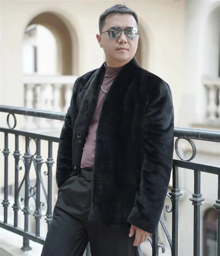 Blackglama Mink Fur Herr Jacka V-ringad Vinter